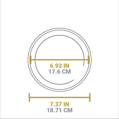 Dimensional drawing of product. Width of cooking surface is 6.93 inches, total width is 7.37 inches.