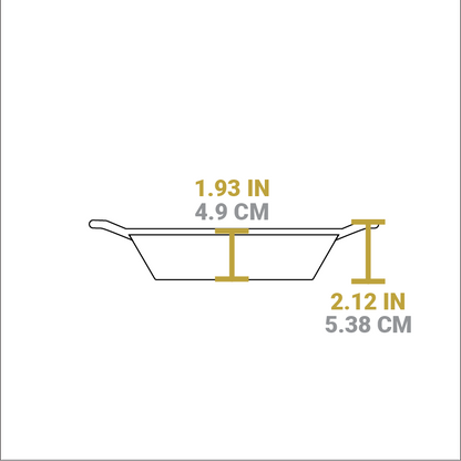 Dimensional drawing of product. Depth of cooking surface is 2 inches, total height is 2.12 inches.