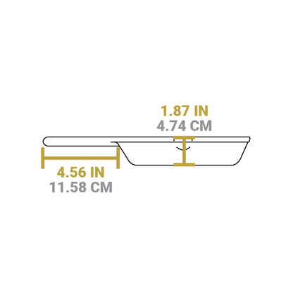 Dimensional drawing of 8" skillet. Depth of cooking surface is 1.87 inches, length of handle is 4.56 inches.