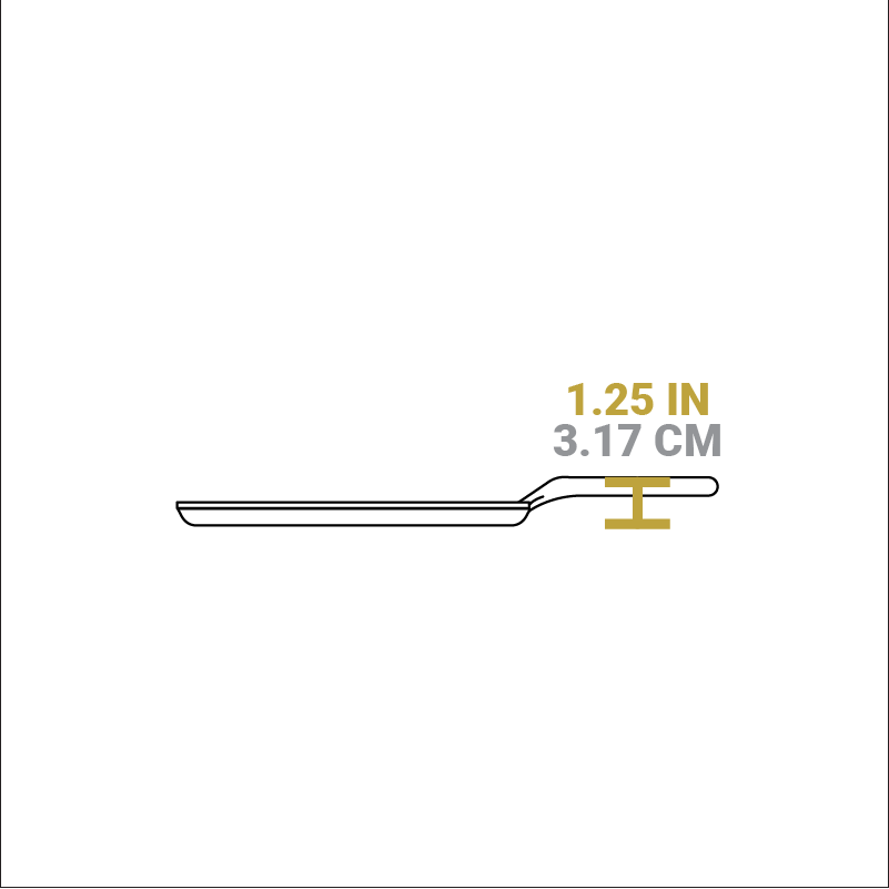 Dimensional drawing of product. Height of handle from bottom is 1.25 inches.