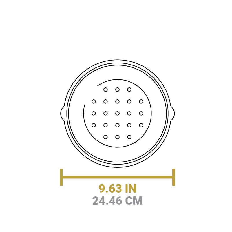 Dimensional drawing of product. Diameter is 9.63 inches.