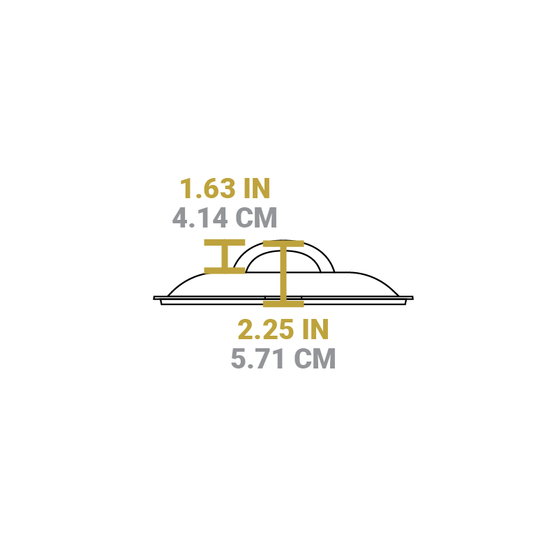 Dimensional drawing of product. Total height is 2.25 inches, and height of handle from lid is 1.63 inches.