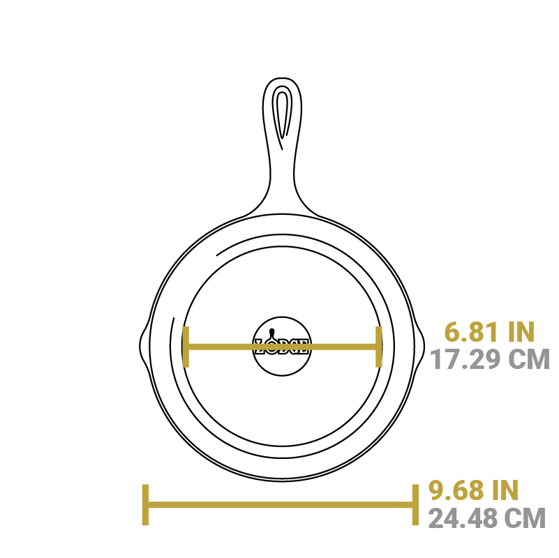 Dimensional drawing product. Flat bottom width is 6.81 inches, total width is 9.68 inches.