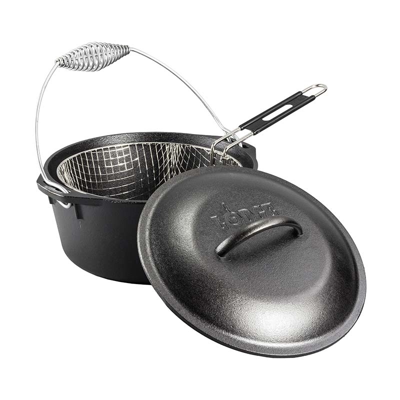 Fry basket inside of dutch oven.
