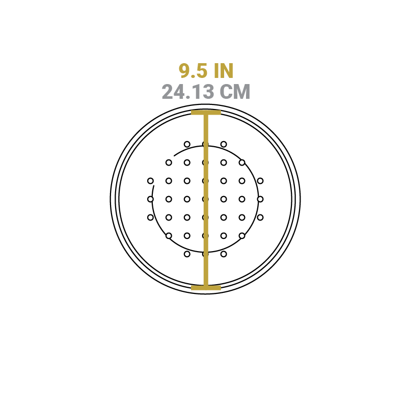 Dimensional drawing of product lid. Diameter is 9.5 inches.