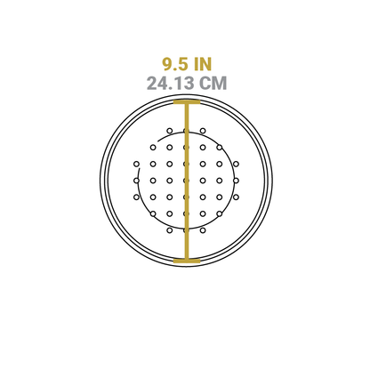 Dimensional drawing of product lid. Diameter is 9.5 inches.