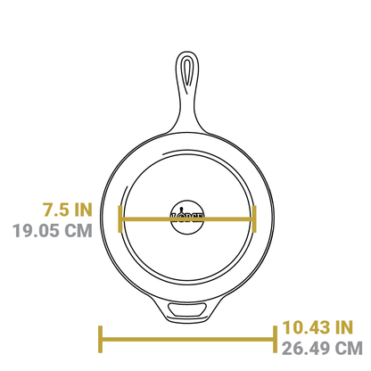 Dimensional drawing of product. Flat bottom is 7.5 inches, total width is 10.5 inches.