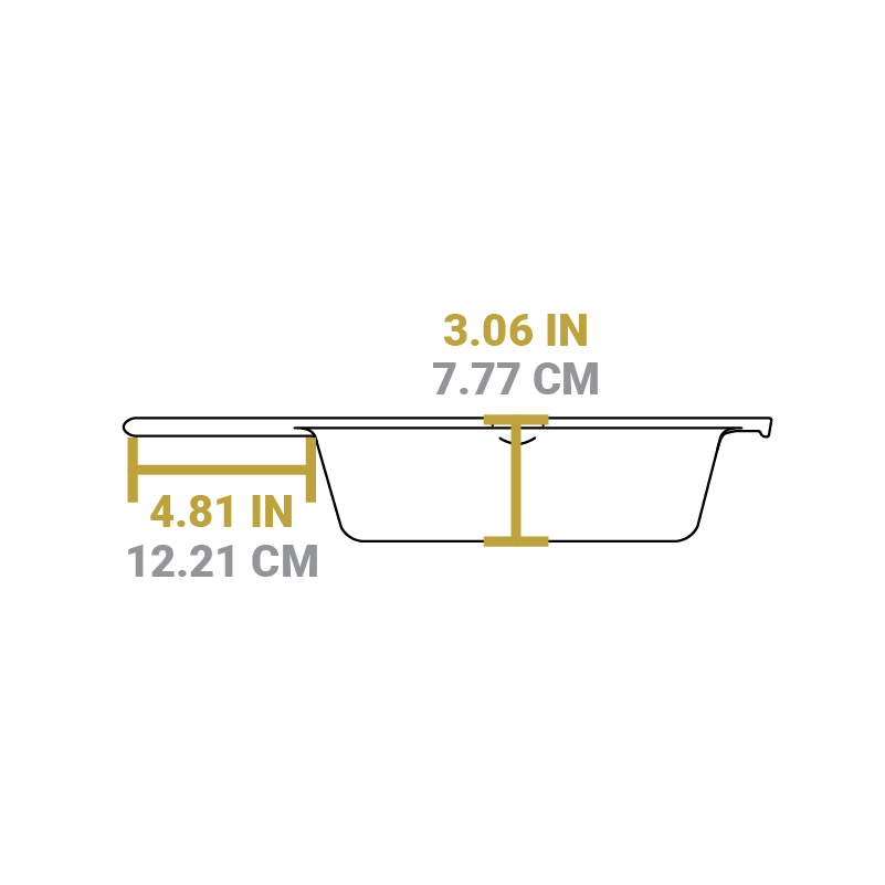 Dimensional drawing of product. Depth is 3.06 inches, length of handle is 4.81 inches.