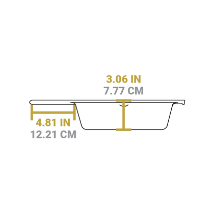 Dimensional drawing of product. Depth is 3.06 inches, length of handle is 4.81 inches.