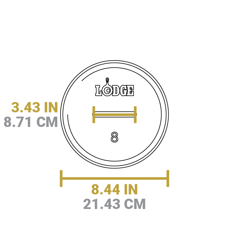 Dimensional drawing of product. Length of handle is 3.43 inches, length is 8.44 inches.