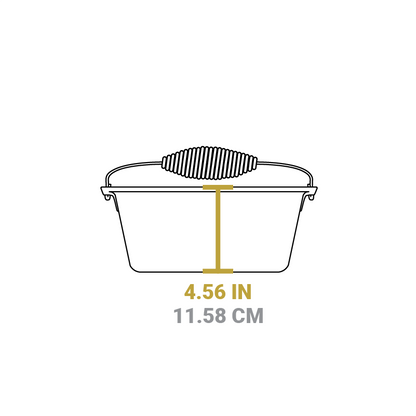 Dimensional drawing of dutch oven. Height of dutch oven is 4.56 inches.