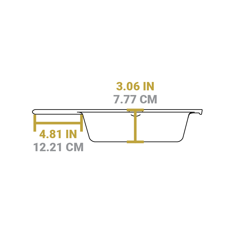 Dimensional drawing of product. Depth is 3.06 inches, length of handle is 4.81 inches.