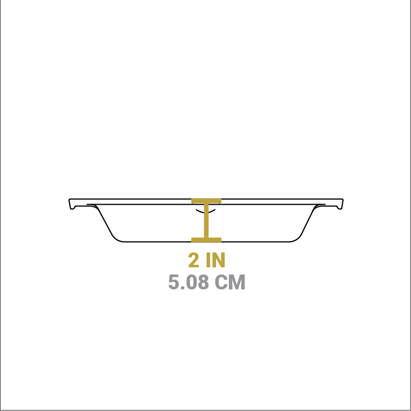 Dimensional drawing of product. Depth of pan is 2 inches.