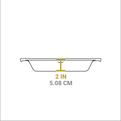 Dimensional drawing of product. Depth of pan is 2 inches.