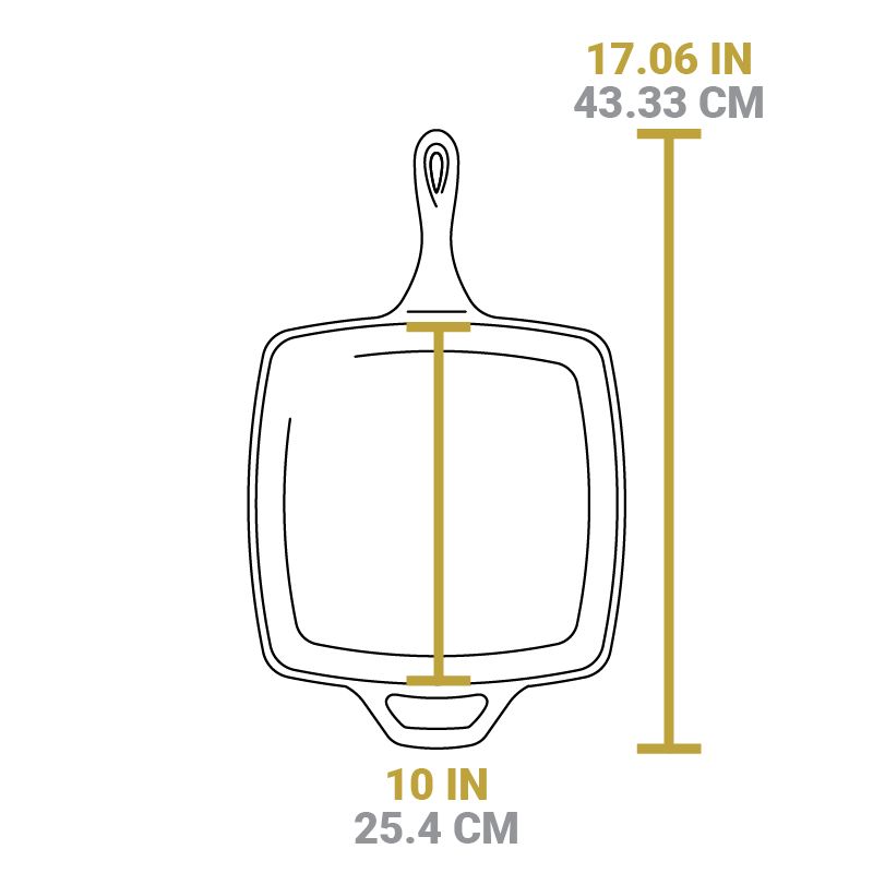 Dimensional drawing of product. Cooking surface is 10 inches. Total length including handle is 17.06 inches.