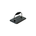 Rectangular grill press, with round corners and a spiral handle in middle.