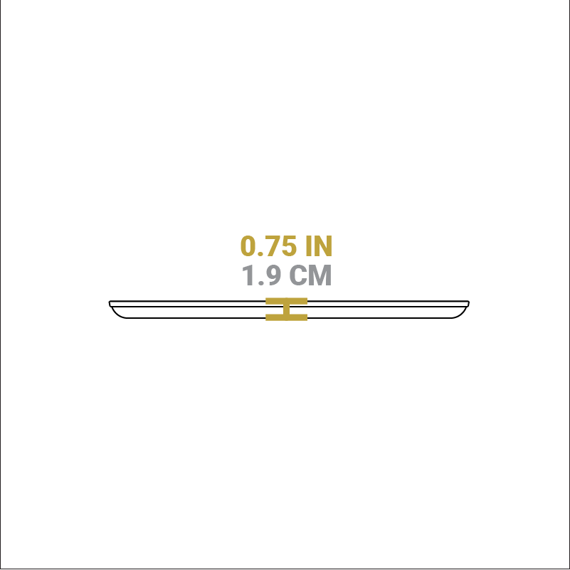 Dimensional drawing of product. Height is 0.75 inches.