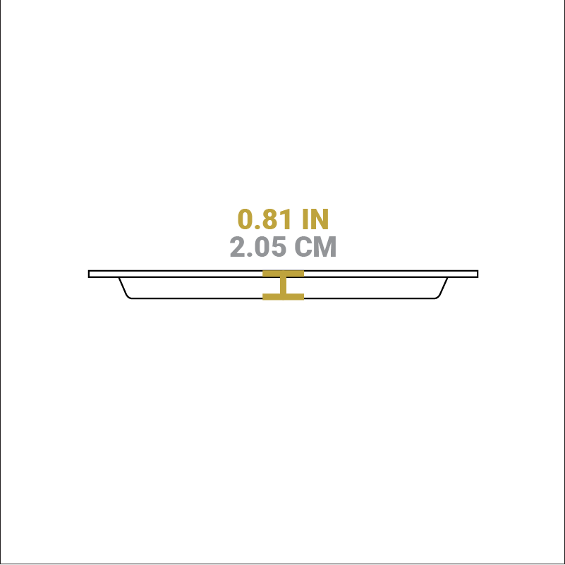 Dimensional drawing of product. Depth of cooking surface is 0.81 inches.