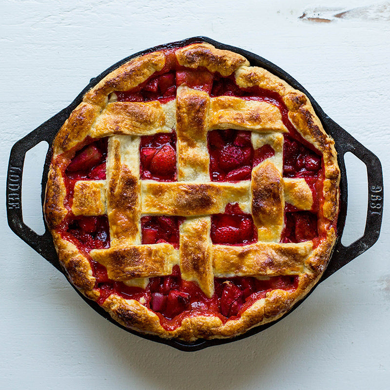Freshly baked strawberry rhubarb pie.