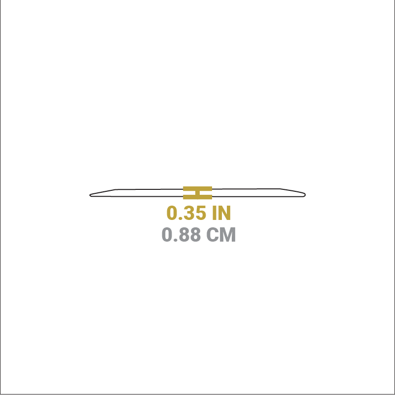 Dimensional drawing of Pan Scraper. Depth is 0.35 inches.