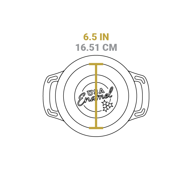 Dimensional drawing of product lid. Total flat bottom is 6.5 inches.