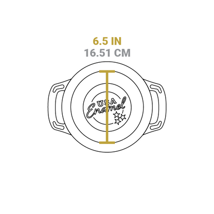 Dimensional drawing of product lid. Total flat bottom is 6.5 inches.