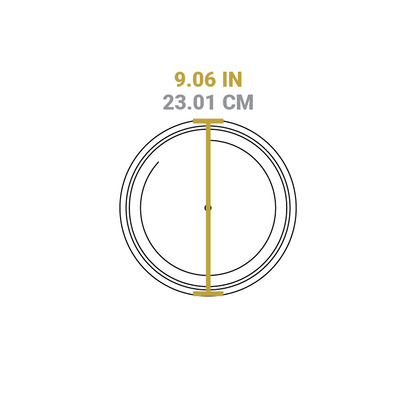 Dimensional drawing of product lid. Total diameter is 9.06 inches.