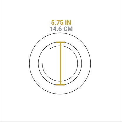 Dimensional drawing of product. Diameter of serving indentation is 5.75 inches.