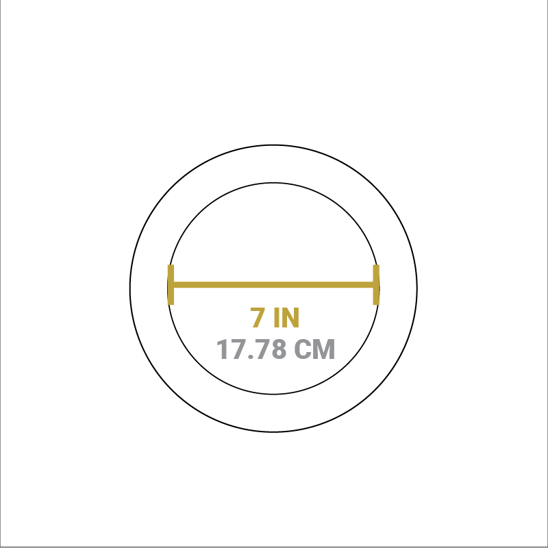 Dimensional drawing of product. Diameter of serving indentation is 7 inches.