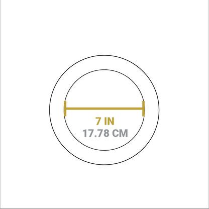 Dimensional drawing of product. Diameter of serving indentation is 7 inches.