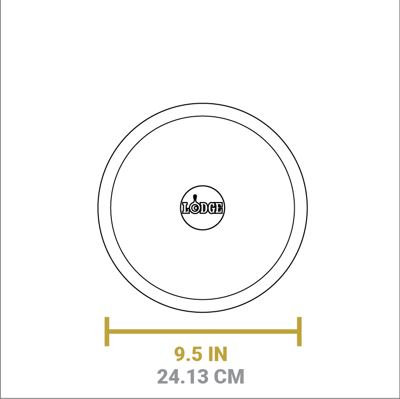 Dimensional drawing of product. Diameter is 9.5 inches.