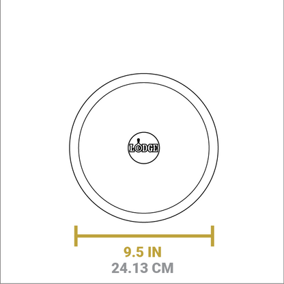 Dimensional drawing of product. Diameter is 9.5 inches.