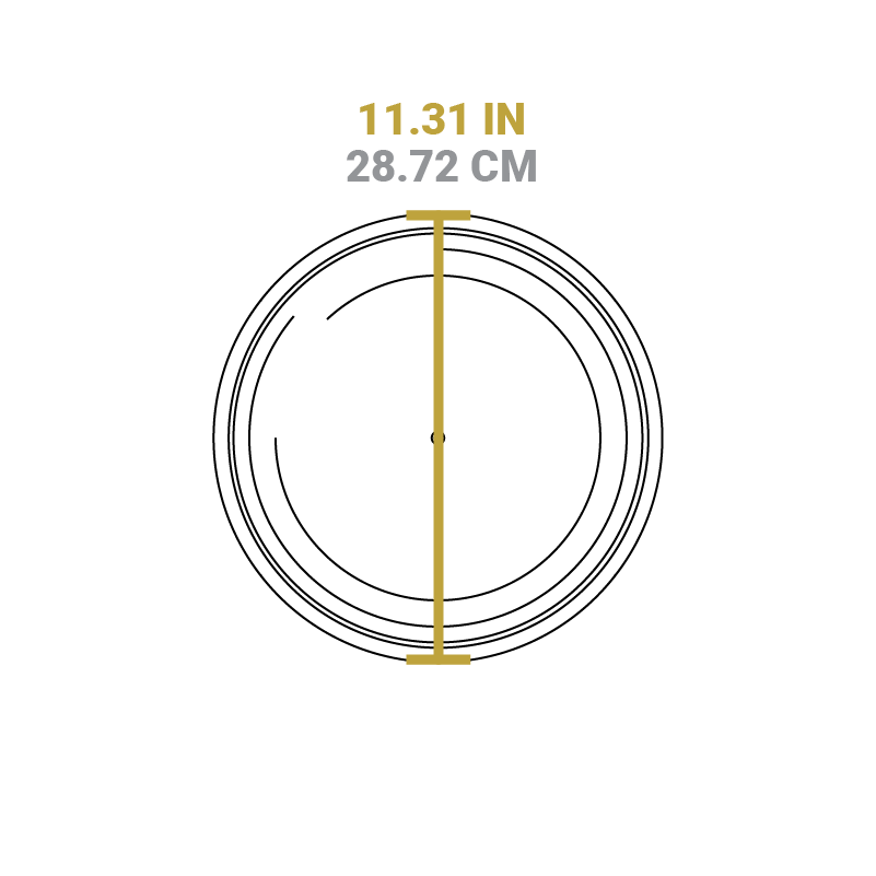 Dimensional drawing of product lid. Diameter is 11.31 inches.