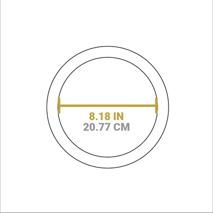 Dimensional drawing of product. Diameter of serving indentation is 8.18 inches.