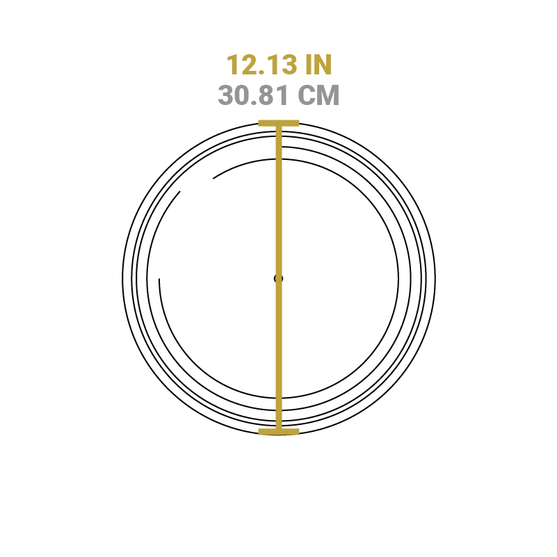 Dimensional drawing of product lid. Diameter is 12.13 inches.