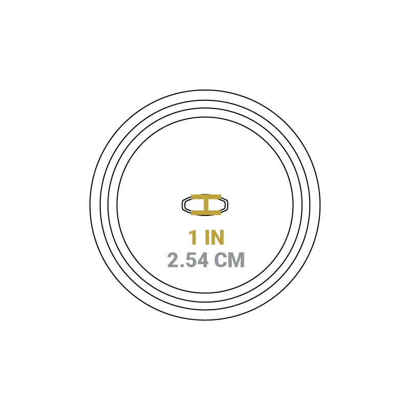 Dimensional drawing of product lid. Length of knob is 1 inch.