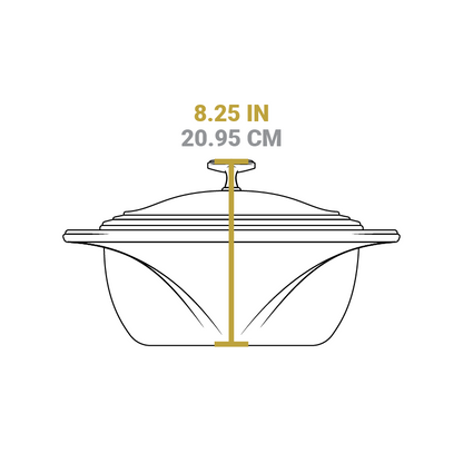 Dimensional drawing of product. Total height with knob included is 8.25 inches.