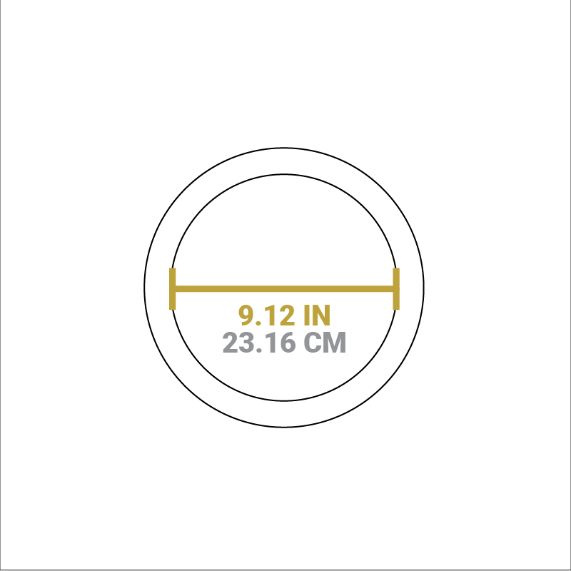 Dimensional drawing of product. Diameter of serving indentation is 9.12 inches.
