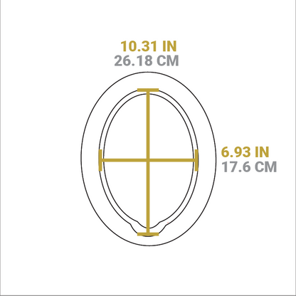 Dimensional drawing of underliner. Width of serving dish indentation is 10.31 inches, length of indentation is 6.93 inches.