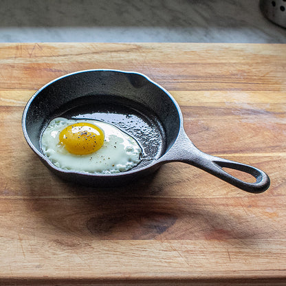 Fried egg made in skillet, resembling Lodge's logo.